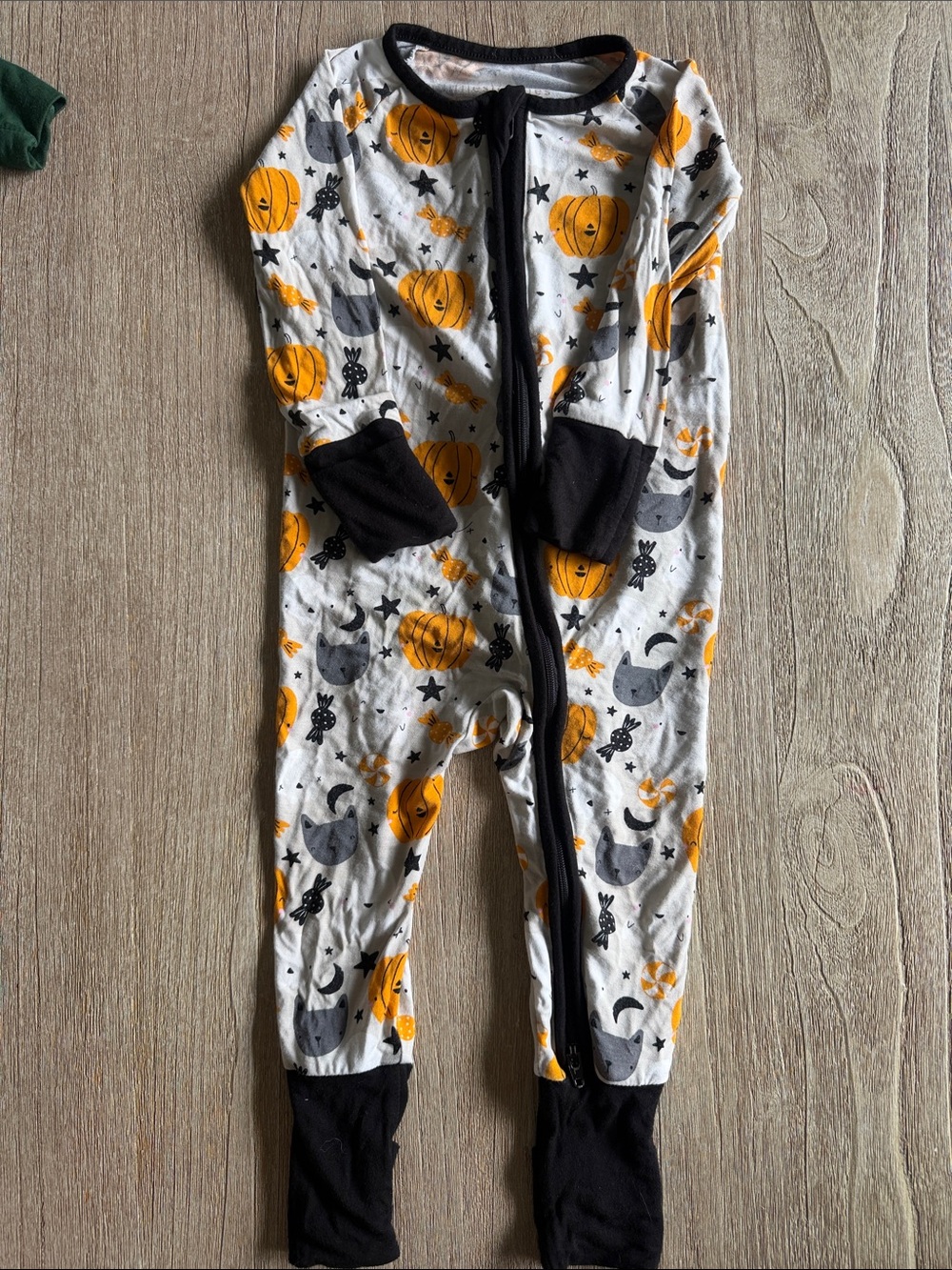 Little Sleepies White, Orange & Black Pumpkin Print Footed One-Piece